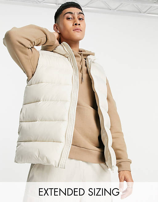 ASOS DESIGN puffer vest with contrast lining in ecru | ASOS