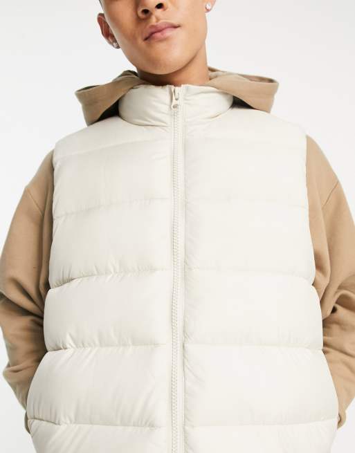 Beige Slim Fit Puffer Vest for Men by