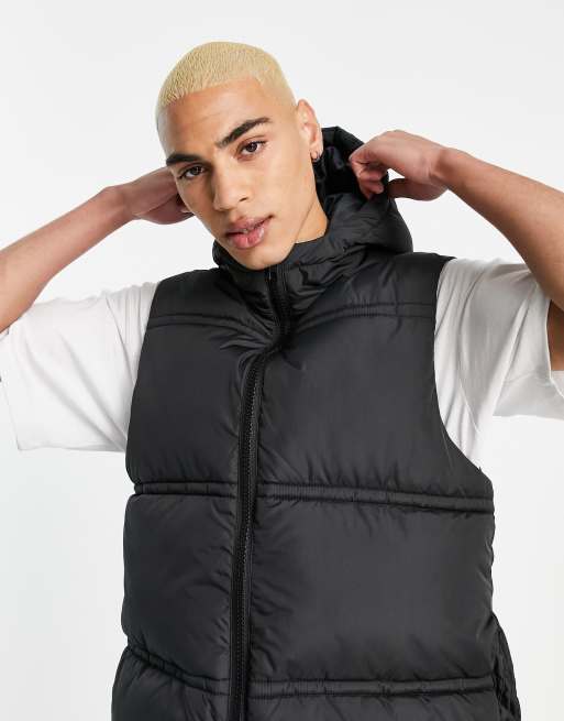 ASOS DESIGN puffer vest with hood in black, 2 of 4