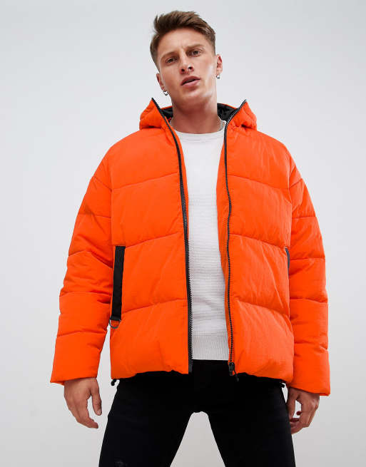 ASOS DESIGN puffer with hood in orange | ASOS