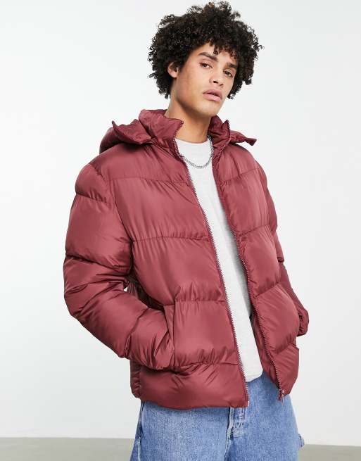 ASOS DESIGN - Pufferjack met afneembare capuchon in bordeauxrood