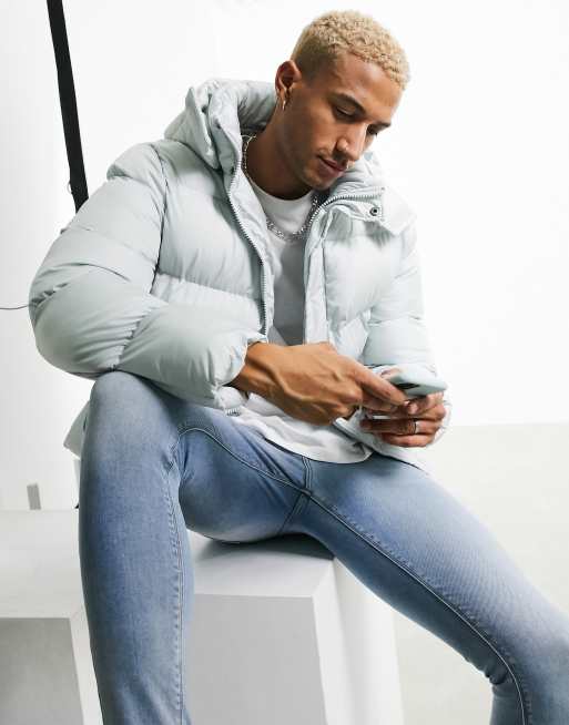 ASOS DESIGN - Pufferjack met afneembare capuchon in grijs