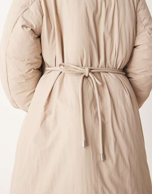 ASOS DESIGN - Pufferjack met opstaande boord en lange pasvorm in stone, 4 van 4