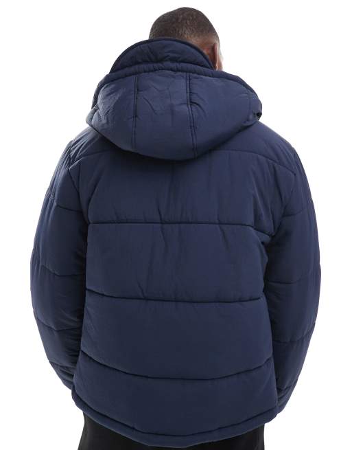 ASOS DESIGN – Pufferjacke aus Nylon in Marineblau mit farblich abgesetzten Besatz, 3 von 4