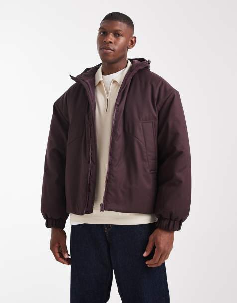 ASOS DESIGN – Pufferjacke in Burgunderrot mit Kapuze - view 1