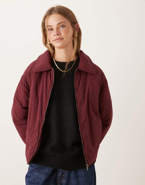 ASOS DESIGN – Pufferjacke in Burgunderrot mit Kragen - view 1