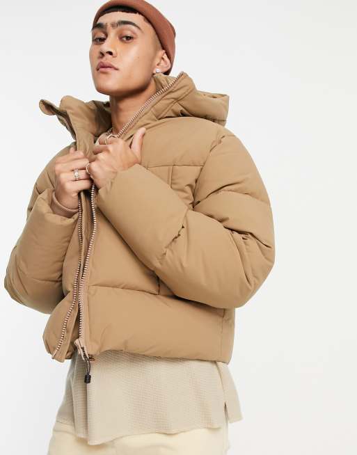 ASOS DESIGN Pufferjacke mit Kapuze in Camel ASOS