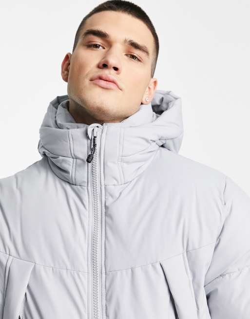 ASOS DESIGN Pufferjacke mit Kapuze in Grau ASOS