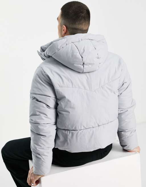 ASOS DESIGN Pufferjacke mit Kapuze in Grau