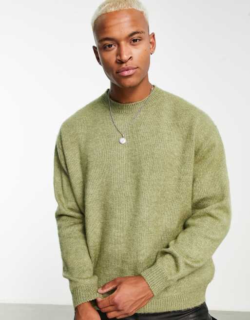 ASOS DESIGN - Pull à col ras de cou en maille duveteuse - Vert menthe