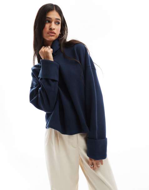 ASOS DESIGN - Pull à col roulé ultra-doux avec revers aux poignets - Bleu marine - view 1