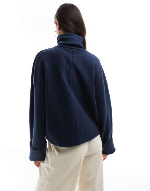 ASOS DESIGN - Pull à col roulé ultra-doux avec revers aux poignets - Bleu marine, 4 de 4