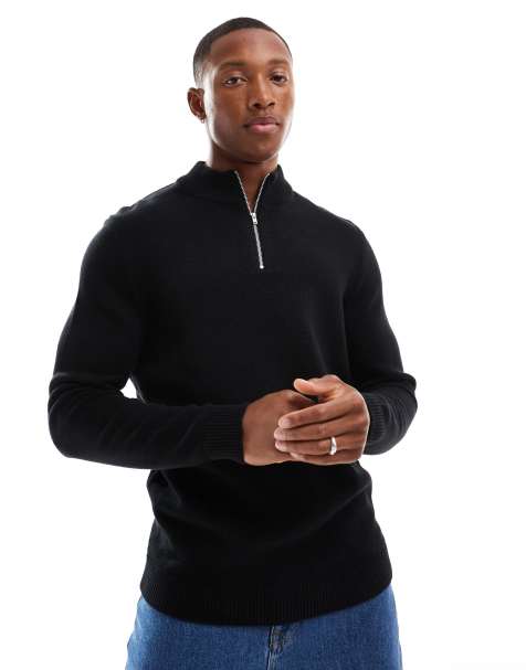 ASOS DESIGN - Pull à col zippé en maille d'épaisseur moyenne - Noir - view 1