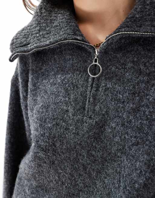 ASOS DESIGN - Pull à col zippé en maille duveteuse - Anthracite, 3 de 4