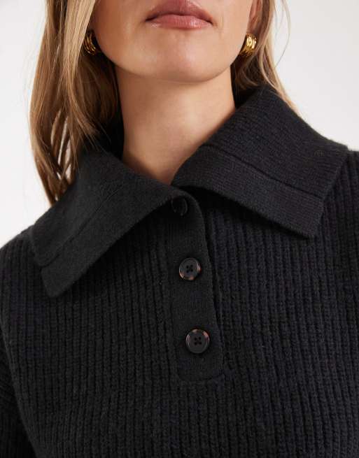ASOS DESIGN - Pull à côtes anglaises avec col marin - Noir, 3 de 4