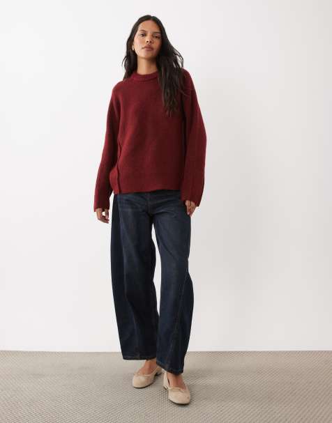 ASOS DESIGN pull à détails de coutures à manches chauve-souris bordeaux - view 1
