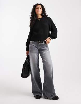 ASOS DESIGN - Pull à manches blouson et taille cintrée - Noir