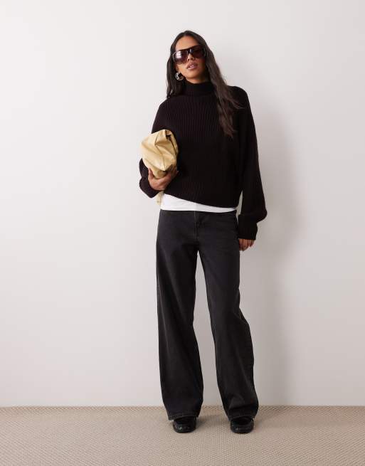 ASOS DESIGN pull à manches chauve-souris et col cheminée bordeaux foncé, 2 de 4