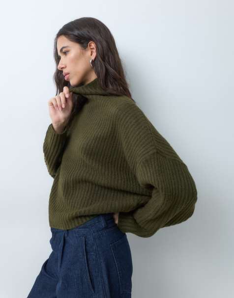 ASOS DESIGN pull à manches chauve-souris et col cheminée kaki - view 1