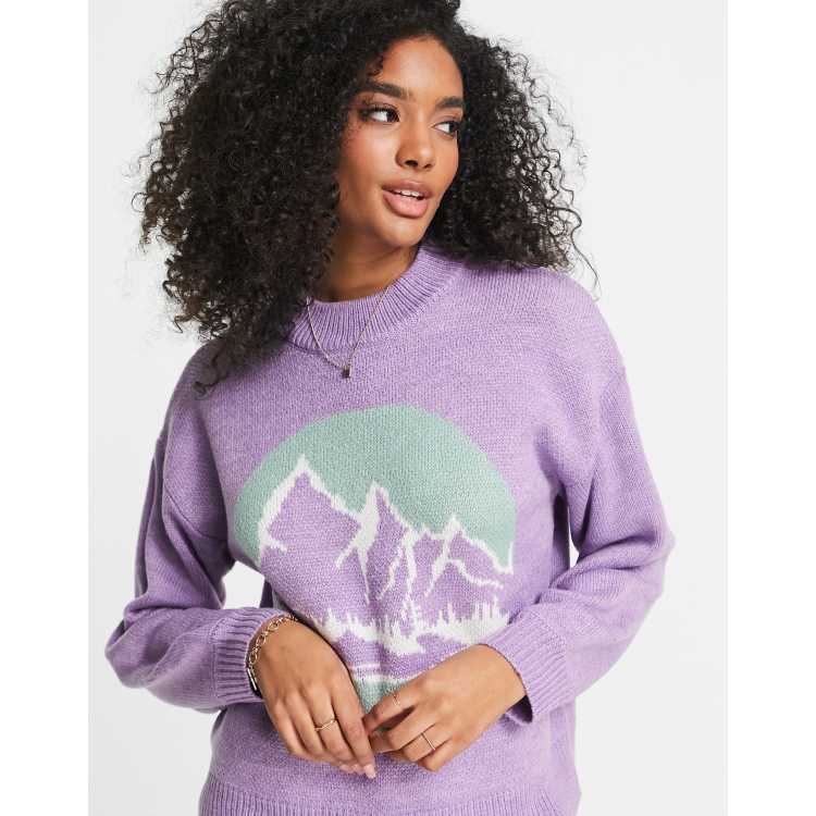 ASOS DESIGN Pull à motif paysage de montagne Lilas ASOS - Main Image