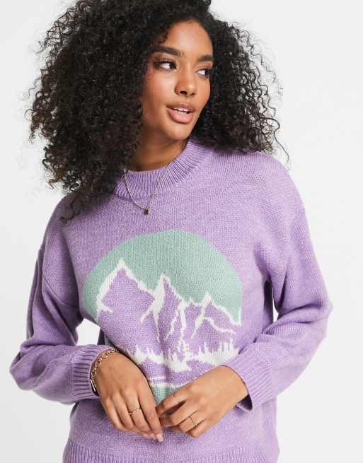 ASOS DESIGN - Pull à motif paysage de montagne - Lilas