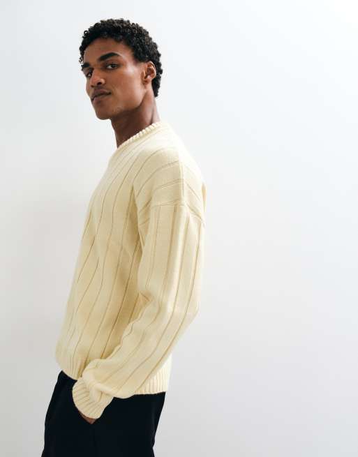 ASOS DESIGN pull ample en maille col V à côtes jaune, 3 de 5