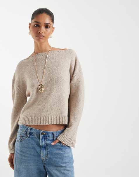 ASOS DESIGN - Pull asymétrique en maille bouclée - Moka - view 1