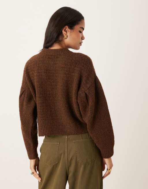 ASOS DESIGN - Pull avec manches à détail plissé - Chocolat, 4 de 4