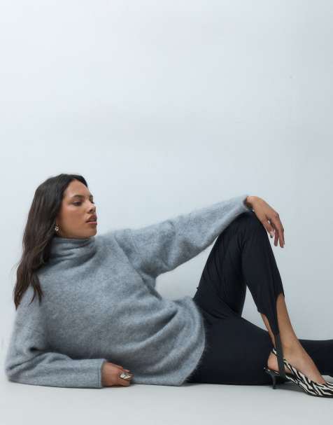 ASOS DESIGN pull brossé à col cheminée en 100 % laine gris moyen - view 1