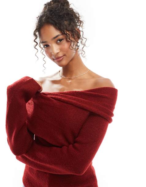 ASOS DESIGN - Pull cache-cœur en maille - Bordeaux - view 1