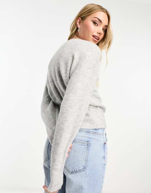 ASOS DESIGN - Pull cache-cœur à coutures torsadées - Gris