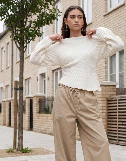 ASOS DESIGN - Pull cintré en maille à détail plissé - Écru, 10 de 11
