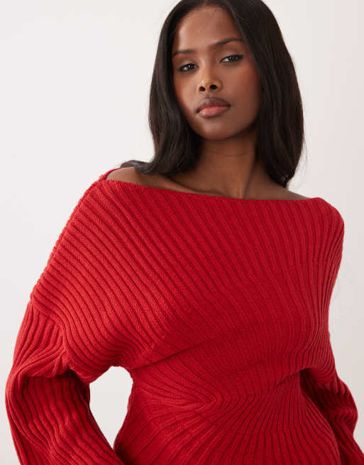 ASOS DESIGN - Pull cintré en maille à détail plissé - Rouge, 3 de 4