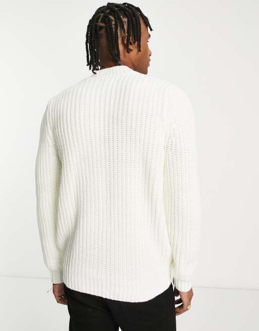 ASOS DESIGN - Pull col montant en maille côtelée lourde style marin-pêcheur - Blanc, 2 de 4