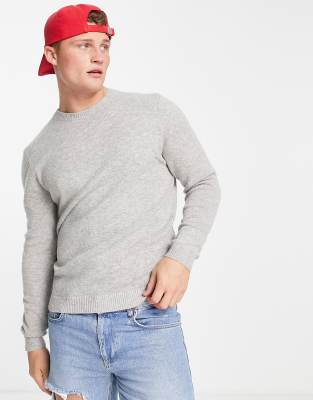 ASOS DESIGN - Pull col ras de cou en laine d'agneau - Gris clair