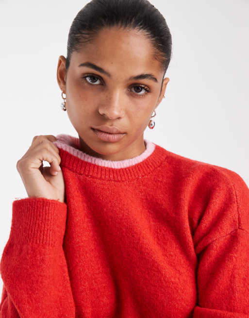 ASOS DESIGN pull col rond en maille rouge, 4 de 4