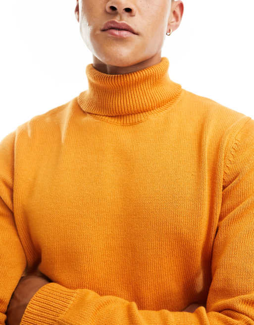 ASOS DESIGN Pull col roule en maille de coton d epaisseur moyenne Orange ASOS