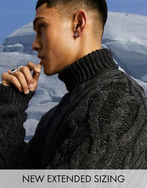 ASOS DESIGN - Pull col roulé en maille épaisse torsadée - Anthracite
