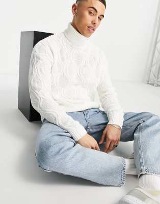 ASOS DESIGN - Pull col roulé en maille torsadée texturée - Blanc
