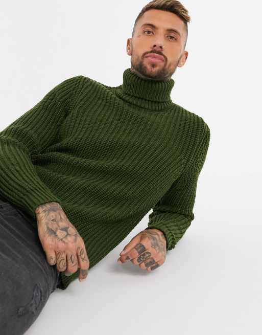 Pull col discount roulé epais homme