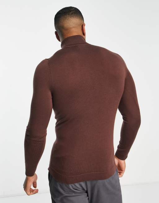 ASOS DESIGN - Pull col roulé moulant en laine mérinos de qualité supérieure - Marron, 2 de 4