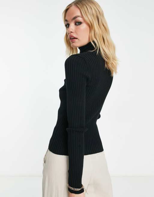 ASOS DESIGN Pull col roule nervure Noir ASOS