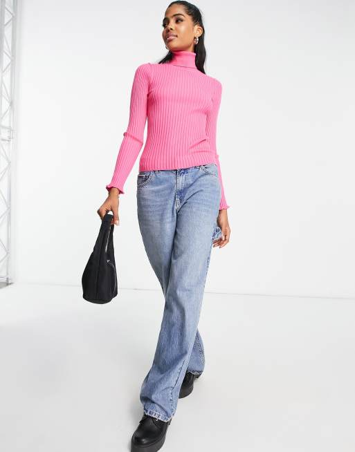 ASOS DESIGN Pull col roule nervure Rose ASOS