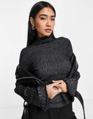 ASOS DESIGN - Pull col roulé teint par section - Noir et blanc