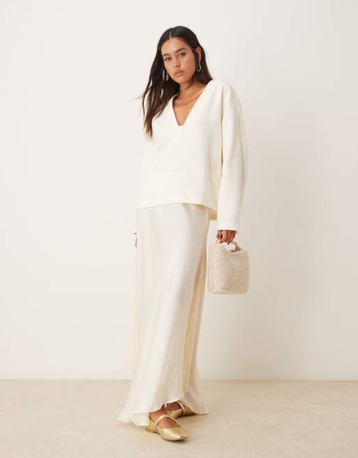 ASOS DESIGN - Pull col V à décolleté plongeant en tissu ultra doux épuré - Blanc, 4 de 4