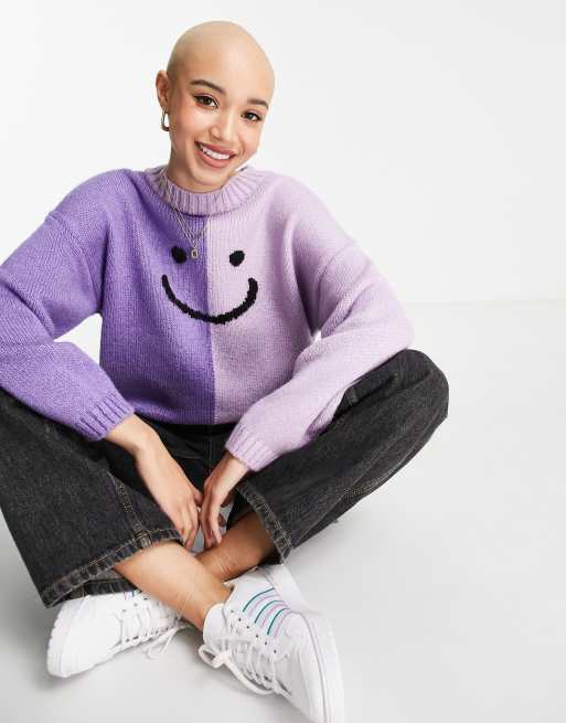 ASOS DESIGN - Pull color block à motif sourire - Lilas