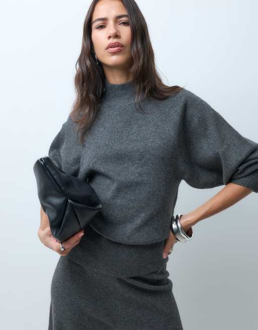 ASOS DESIGN - Ensemble pull décontracté à col montant et manches chauve-souris avec pantalon droit - Anthracite, 2 de 3