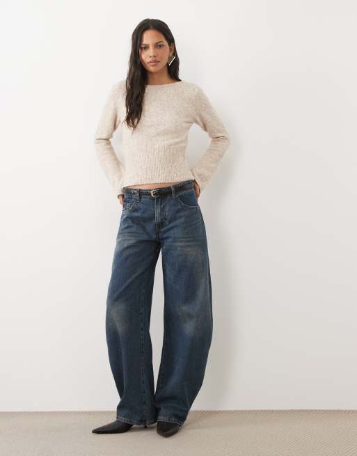 ASOS DESIGN pull côtelé cintré à encolure bateau en oatmeal, 2 de 4