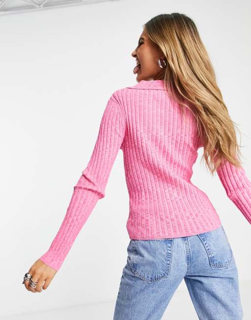 ASOS DESIGN - Pull côtelé teint par sections avec fermeture éclair sur le devant - Rose, 2 de 4