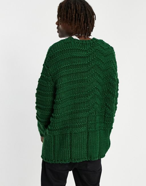 Pull en tricot côtelé vert foncé